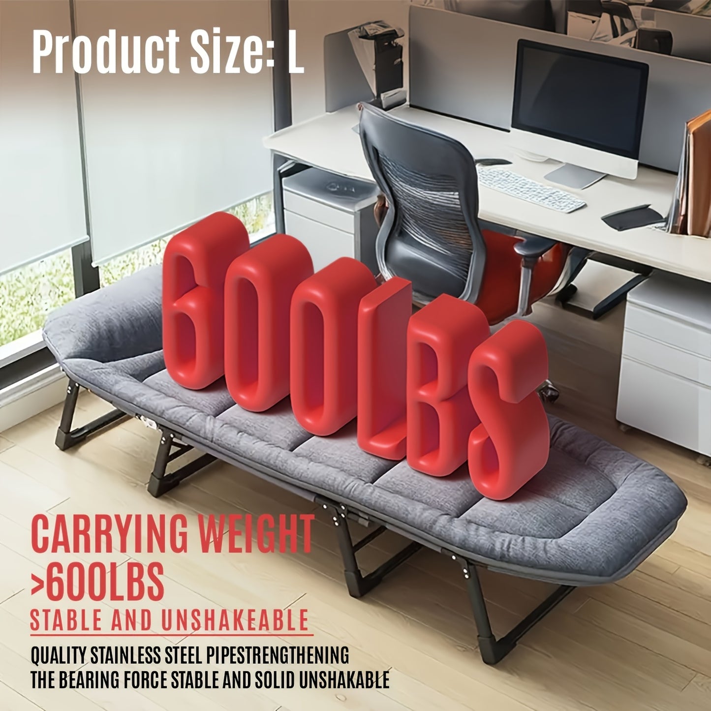 [Comfortable Folding Bed] 1pc Comfortable Ergonomic American Folding Bed, Single Recliner Lunch Bed | Portable Courtyard Office Camping Nap Multi-functional Lounge Chair Lazy Artifact With Mattress