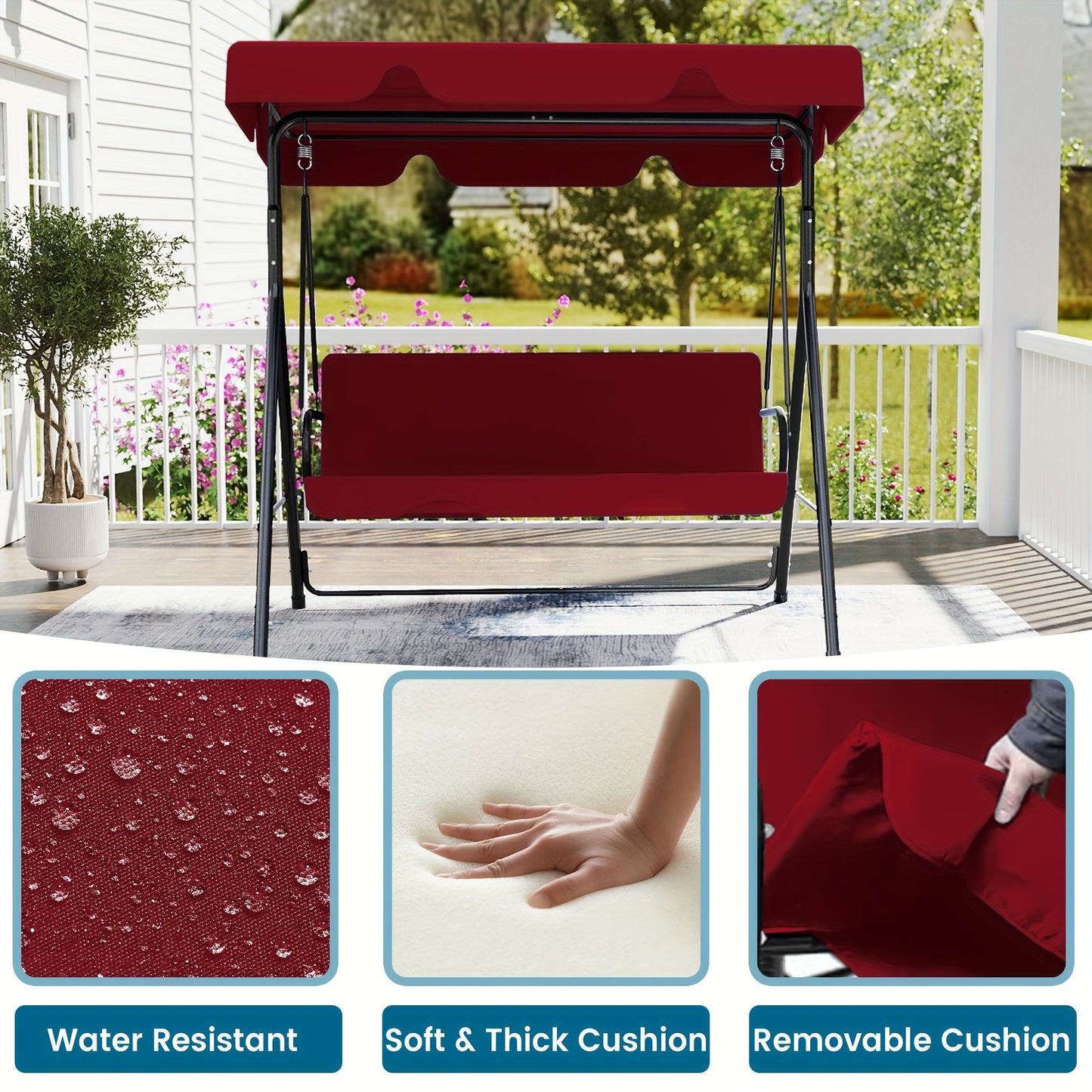 Outdoor Patio Swing with Canopy and Sturdy Frame, Suitable for Adults, Rustproof Material, Durable and Long-lasting