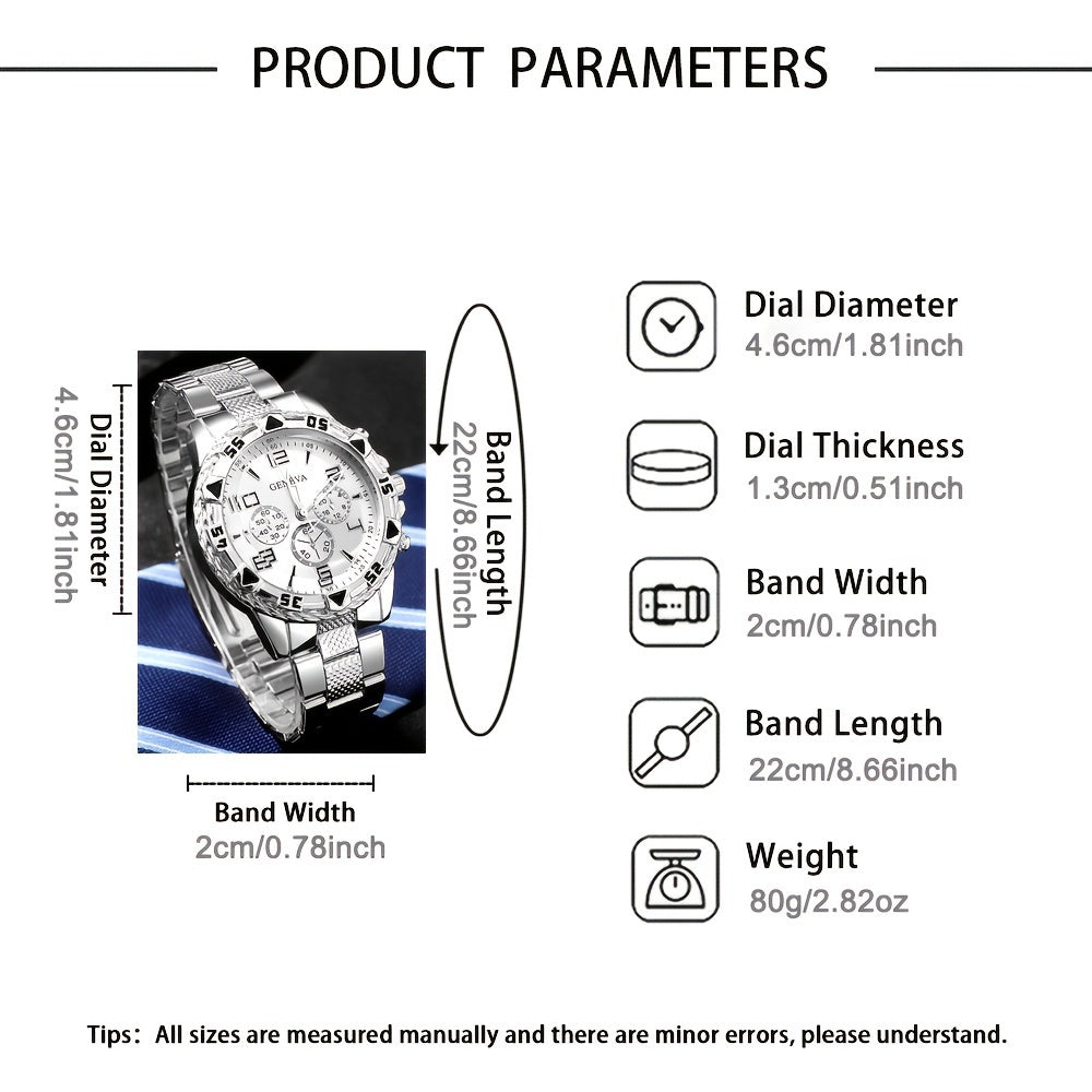 Men Watch Luxury Mens Quartz Wrstwatch Stainless Steel Strap, Round Alloy Case, Large Dial Business Watches | Fashion Watch Design | Durable Watch Ideal For Gifts