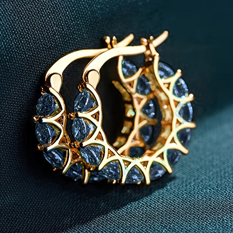 [Zirconia-studded] Circular Hoop Earrings - Elegant Zirconia-studded - For Ladies, Suitable for Engagement Parties, Banquets, and Daily Wear