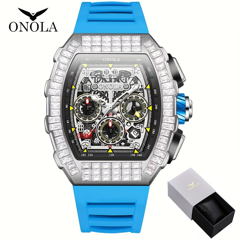 ONOLA Brand Men'S Automatic Mechanical Watch, Barrel Shape Hollow Tourbillon, Date Display, High-quality 3ATM Waterproof, Suitable For Casual And Formal Occasions, Daily Wear, Luxurious Sports Watch, Father'S Day Gift, The Be