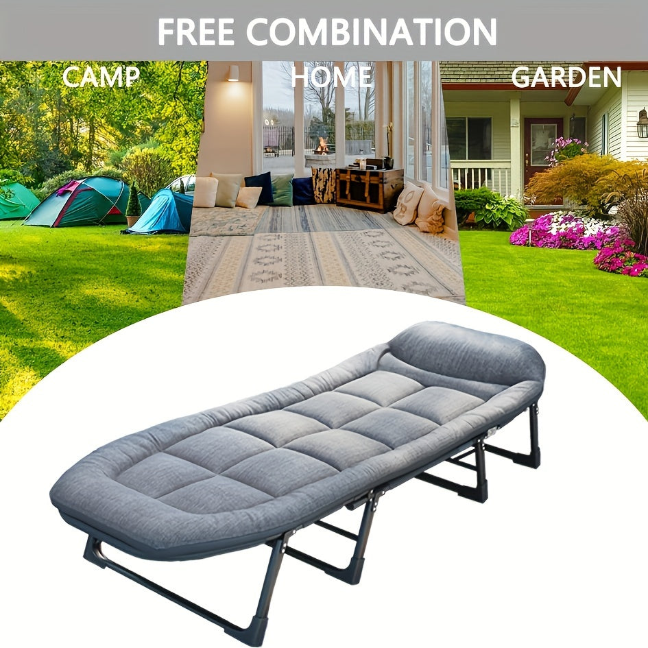 [Comfortable Folding Bed] 1pc Comfortable Ergonomic American Folding Bed, Single Recliner Lunch Bed | Portable Courtyard Office Camping Nap Multi-functional Lounge Chair Lazy Artifact With Mattress