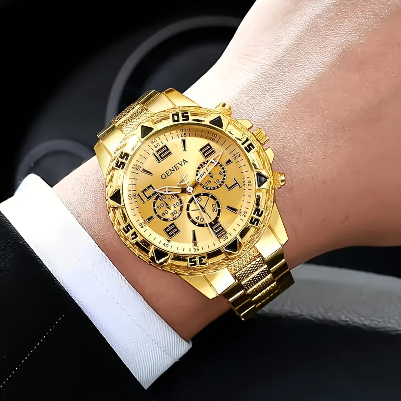 Men Watch Luxury Mens Quartz Wrstwatch Stainless Steel Strap, Round Alloy Case, Large Dial Business Watches | Fashion Watch Design | Durable Watch Ideal For Gifts