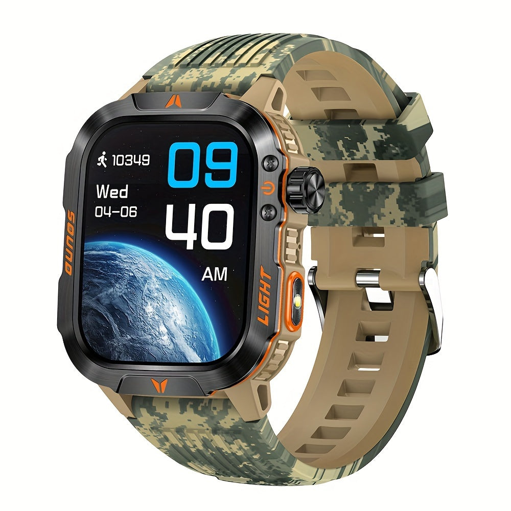 Smart Watch For Men Answer/Make Call, Outdoor Altimeter Barometer Tactical Sports Smartwatch With LED Flashlight Compass, Monitor 600mAh Fitness Tracker Watches For IPhone Android Phone