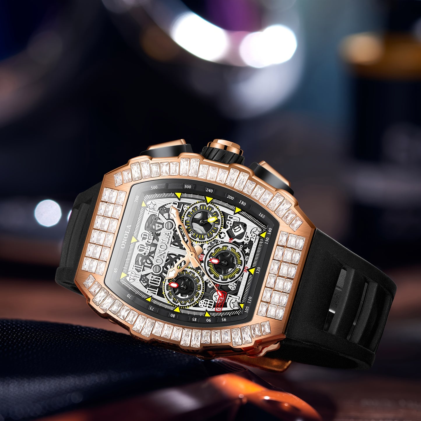ONOLA Brand Men'S Automatic Mechanical Watch, Barrel Shape Hollow Tourbillon, Date Display, High-quality 3ATM Waterproof, Suitable For Casual And Formal Occasions, Daily Wear, Luxurious Sports Watch, Father'S Day Gift, The Be