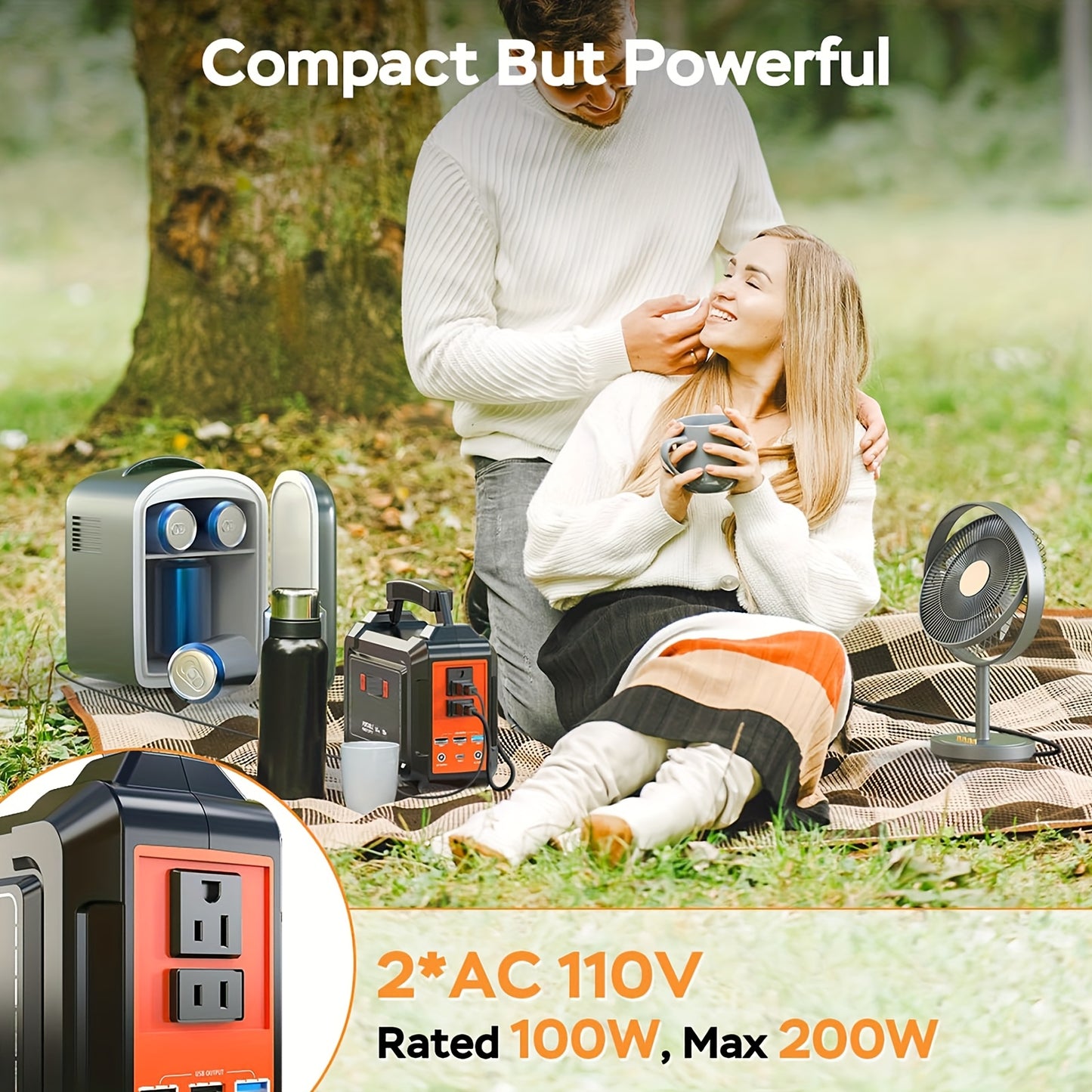 Portable Power Station 200W/300W Peak Camping Solar Generator 155Wh/167Wh/296Wh Power Bank with 30/60W Solar Panel with AC Outlet 110V with Multi-Output LED Flashlights for CPAP Home Camping Hurricane Emergency