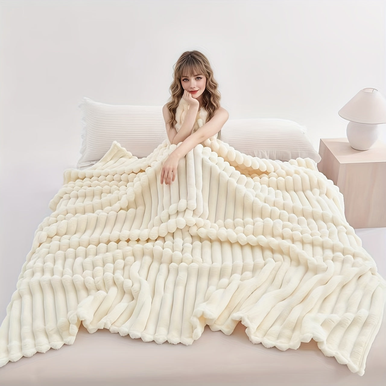 [Soft Rabbit Fur Blanket] Super Soft Luxurious Faux Rabbit Fur Throw Blanket - Warm & Cozy For Couch, Bed, Office, Nap, Outdoor Camping And Travel - Versatile All-Season Gift, Christmas Present