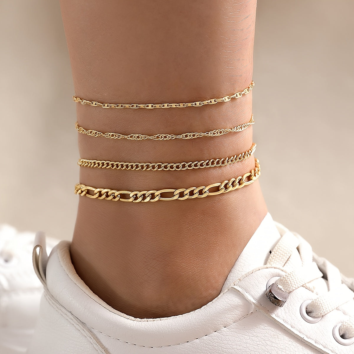 Four-piece Set of Fashionable and Simple Chain Anklets, Metal Alloy Foot Chain Set