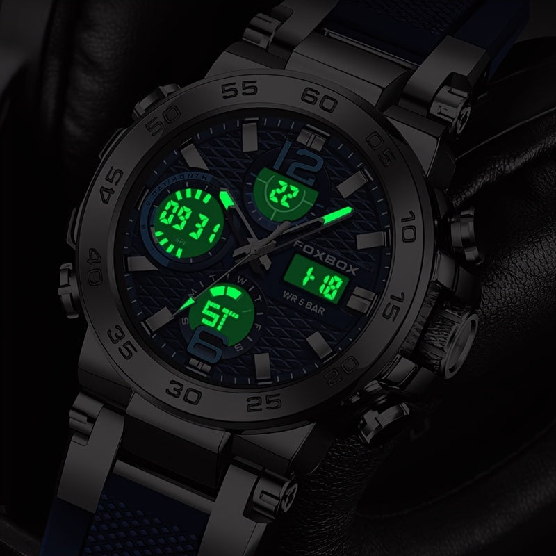 Men's Sports Watch Dual Display Digital Military Quartz Watch Alarm Clock Chronograph Computer, Multifunctional Luminous Business Watch, Student Watch, Outdoor Sports Watch
