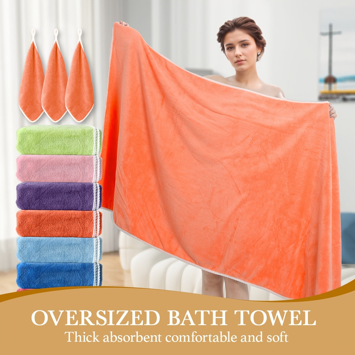 [Bath Towel Set] 8pcs Bath Towel Set - 2pcsExtra Large Bath Towel & 6pcs Bath Towel Bath Towel Hair Drying Turban Super Soft High Absorbent for Family, Couple