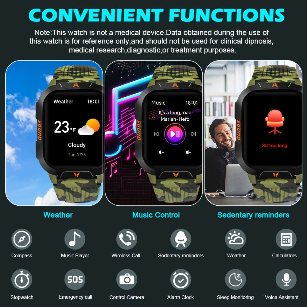 Smart Watch For Men Answer/Make Call, Outdoor Altimeter Barometer Tactical Sports Smartwatch With LED Flashlight Compass, Monitor 600mAh Fitness Tracker Watches For IPhone Android Phone