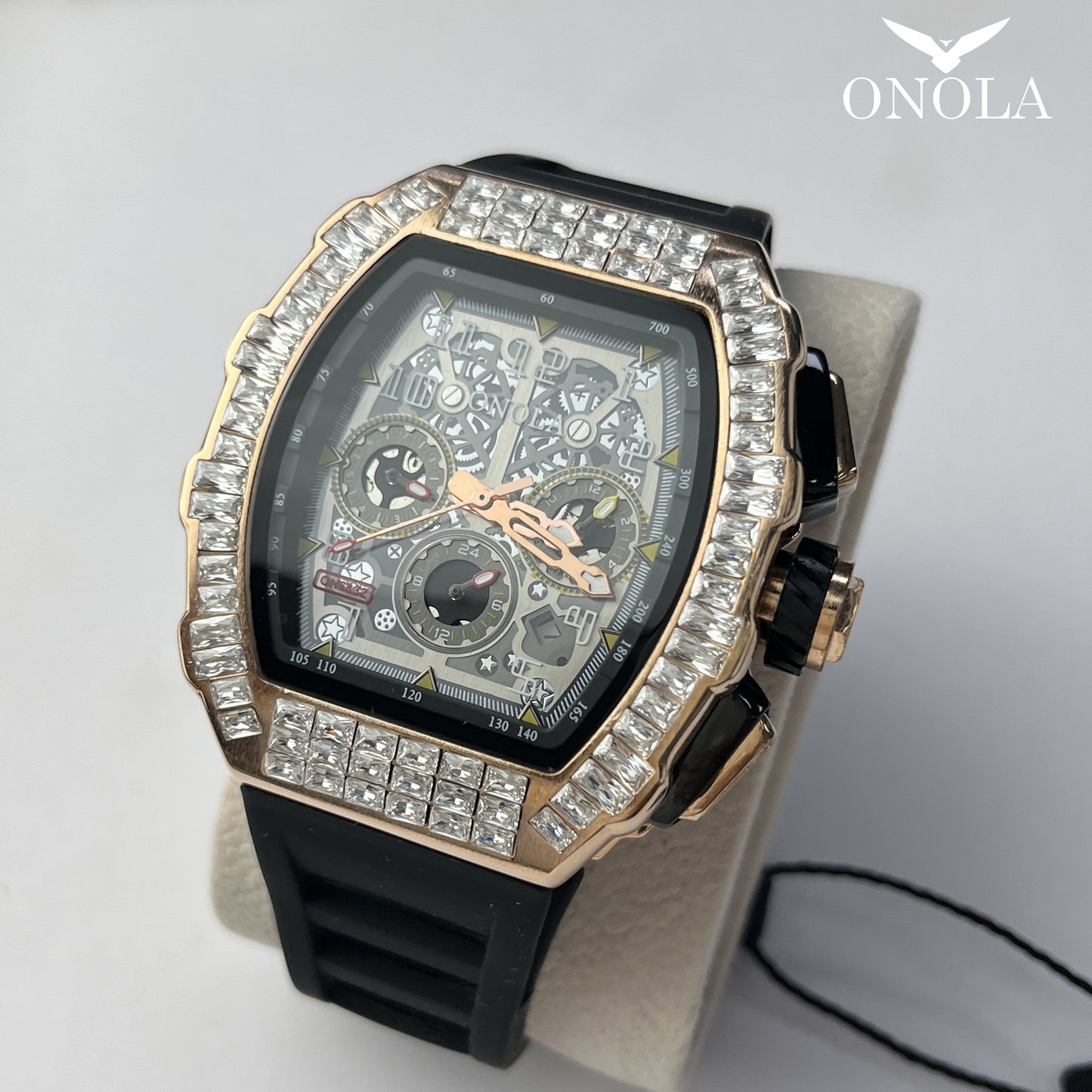 ONOLA Brand Men'S Automatic Mechanical Watch, Barrel Shape Hollow Tourbillon, Date Display, High-quality 3ATM Waterproof, Suitable For Casual And Formal Occasions, Daily Wear, Luxurious Sports Watch, Father'S Day Gift, The Be