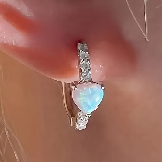 [Delicate | Lovely] Heart-shaped Synthetic Zirconia Hoop Earrings | Delicate And Lovely | For Ladies, Perfect For Engagement Parties, Banquets, And As Valentine's Day Gifts