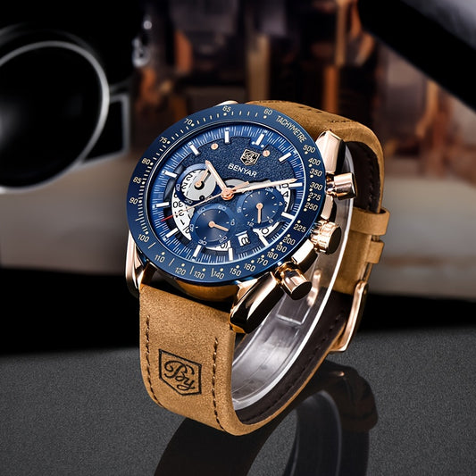BENYAR Watches For Men Analog Quartz Chronograph Luminous Big Face Mens Watches Business Work Sport Casual Fashion Designer Dress Men'S Wrist Watches Elegant Gift For Men