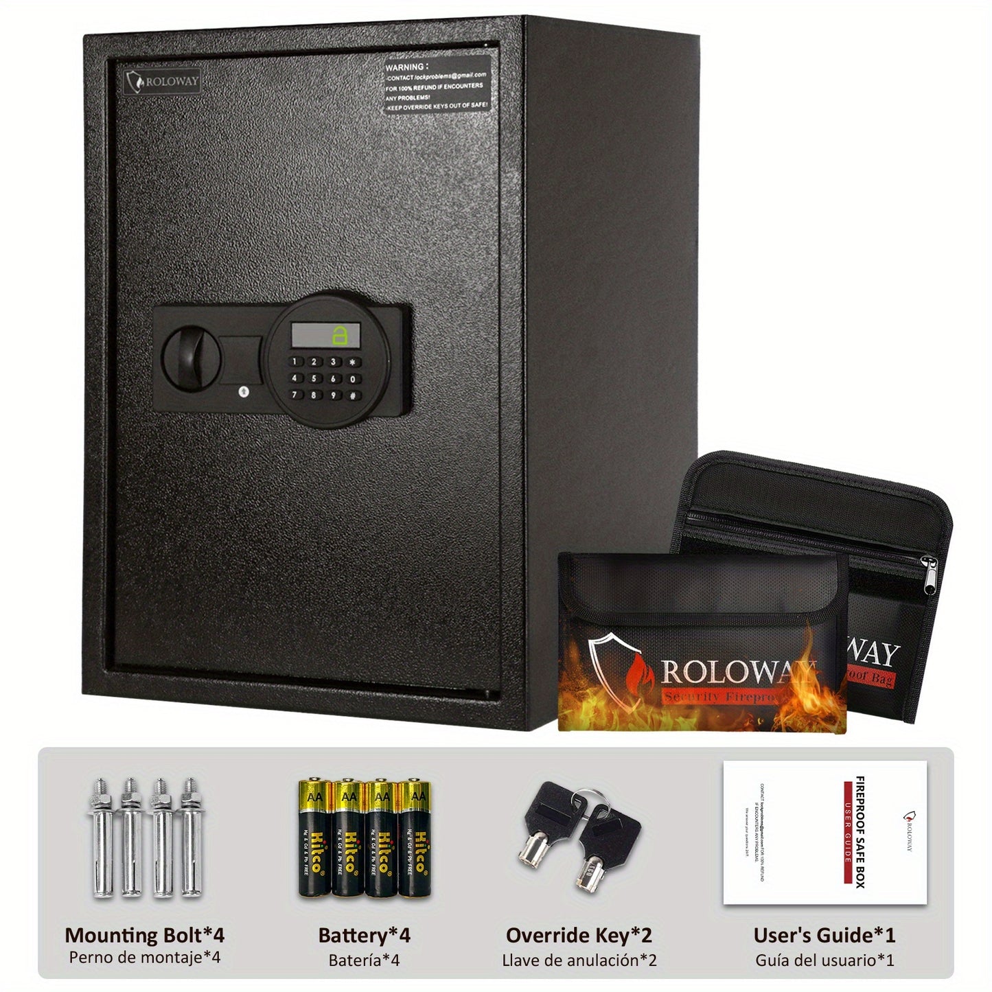 Heavy-Duty Fireproof Steel Safe with Cash Bag - Secure Home Safe Box with Keypad & Key Lock, Ideal for Storing Money, Documents, and Valuables (Black), Valuables Storage | Sleek Black Safe | Durable Metal Safe, Safe Box for H