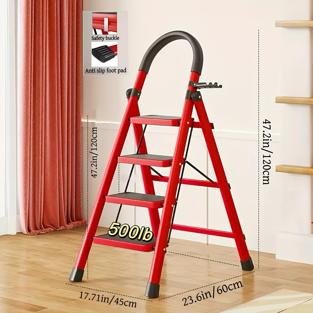 1pc Heavy-Duty 3/4/5-Step Folding Ladder 500lb Capacity, Durable Plastic with Anti-Slip Pedals, Lightweight Portable Step Stool for Household & Industrial Use, Industrial Steps, Spacesaving Steps, Highcapacity Ladder, Collaps