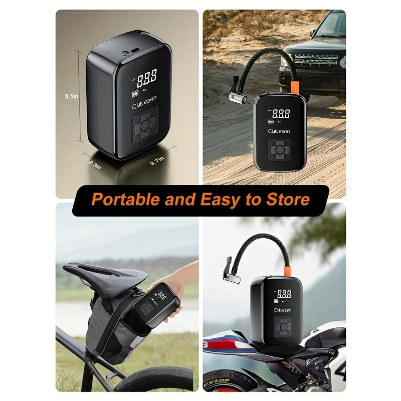 1pc Tire Inflator Portable Air Compressor, Fast Cordless Air Pump, Digital Display With Multi-function Nozzle Adapter And Long-lasting Lithium Battery For Car Motorcycle Bicycle Tire Ball, Auto Parts