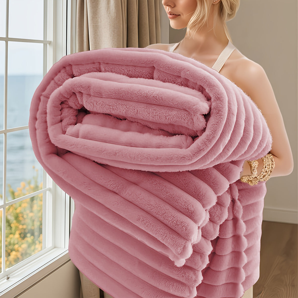 [Soft Rabbit Fur Blanket] Super Soft Luxurious Faux Rabbit Fur Throw Blanket - Warm & Cozy For Couch, Bed, Office, Nap, Outdoor Camping And Travel - Versatile All-Season Gift, Christmas Present