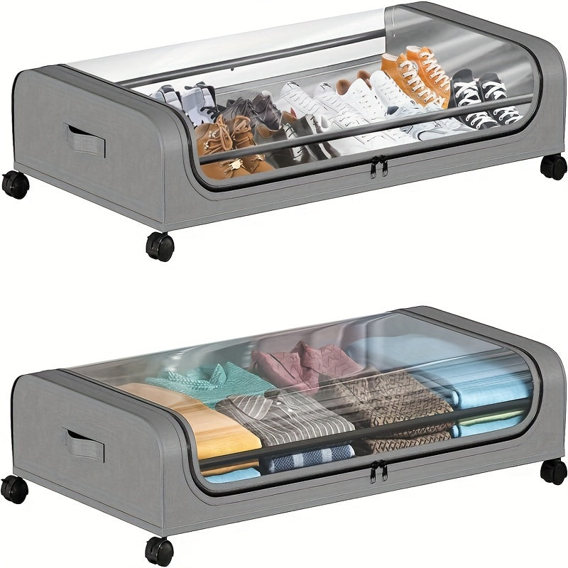 2pcs Under Bed Storage Organizer Metal Underbed Bins With Wheels And Lid Metal Underbed Storage Containers Under Bed Rolling Storage For Clothes, Bedding, Shoes, Blankets, Books, Toys, Baskets, Bins & Containers for Home Orga