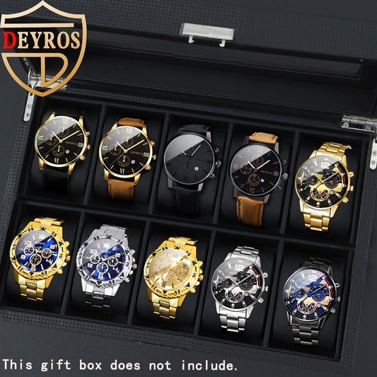 10pcs/ set Men Watches Sets, Casual Watches for Men Analog Alloy & Faux Leather Quartz Mens Watches, Multiple Color Men Watch, Ideal Choice for Gifts Wrist Watch, Reloj Para Hombre.