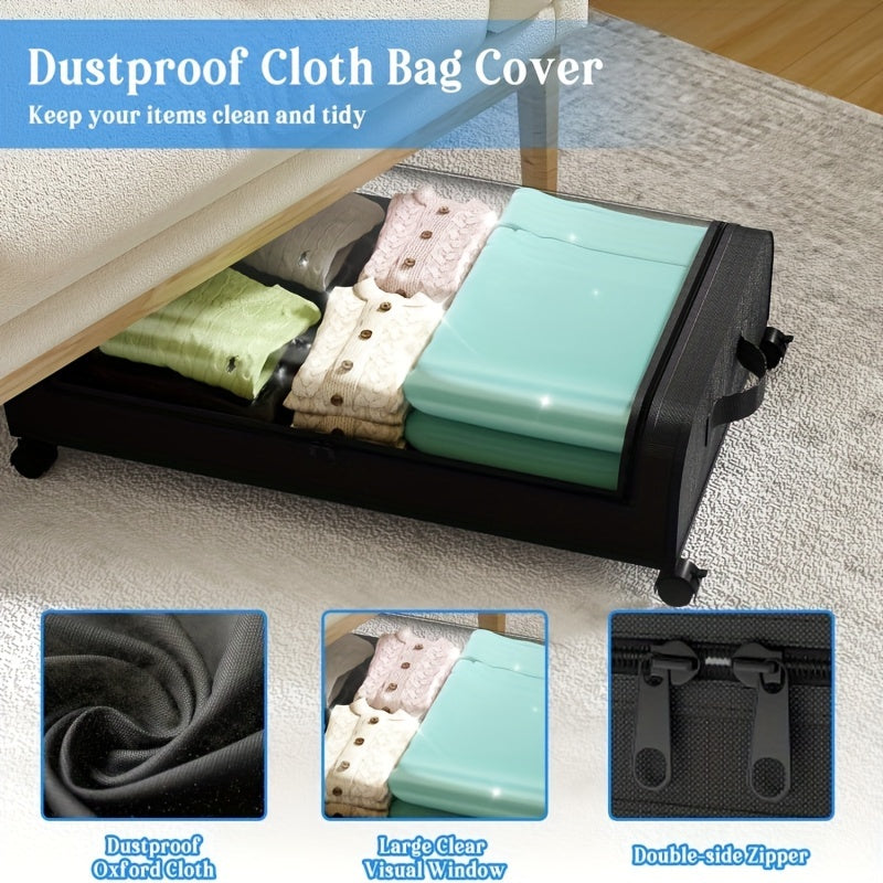 2pcs Under Bed Storage Organizer Metal Underbed Bins With Wheels And Lid Metal Underbed Storage Containers Under Bed Rolling Storage For Clothes, Bedding, Shoes, Blankets, Books, Toys, Baskets, Bins & Containers for Home Orga