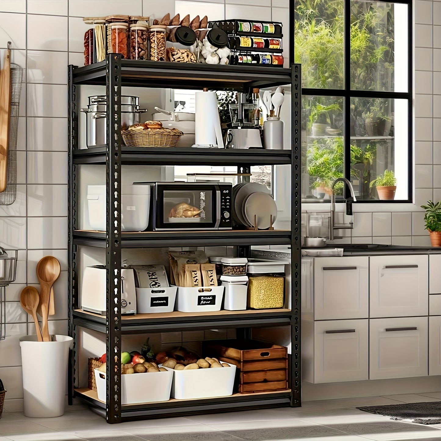 [Heavy Duty Shelving] Heavy Duty 5 Tier 2000LBS Metal Shelving Units | 72"H /60"H Garage Shelving Storage Shelves, Adjustable Metal Shelving Unit for Garage Shelves Utility Rack Shelf for Basement Pantry Closet Shelves, Black
