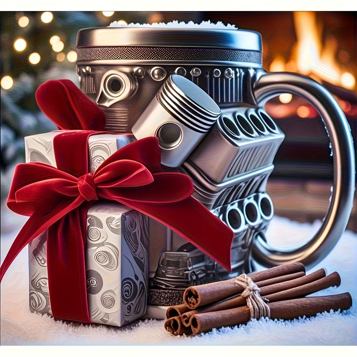 V6 or V8 Engine Beer & Coffee Mug - Heavy-Duty Cup with Piston, Connecting Rods, Valve Covers - Compatible with Automotive Enthusiasts, Mechanics, Car Lovers - Ideal Birthday/Retirement Gift for Men, Unique Gift Item, Detaile
