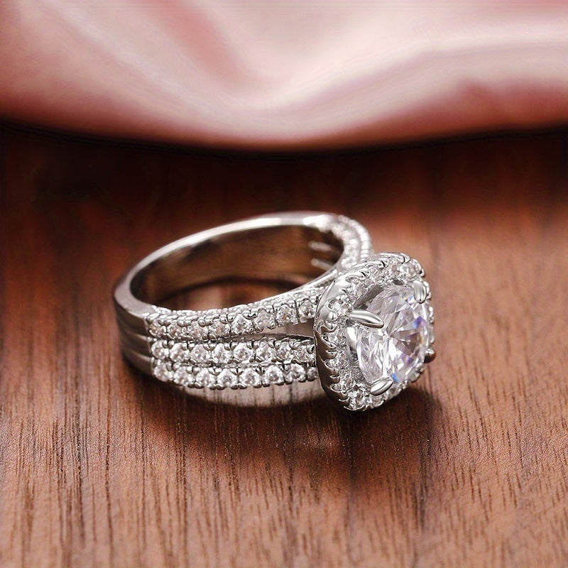 [READKISS | Synthetic Zirconia] READKISS 1.5 Ct Synthetic Zirconia 4 Prong Setting Single Stone Side Micro Pave 3 Row Rings | Plated White K Copper | for Women, Valentine's Day, Wedding, Casual Party, Daily Occasion, April Bi