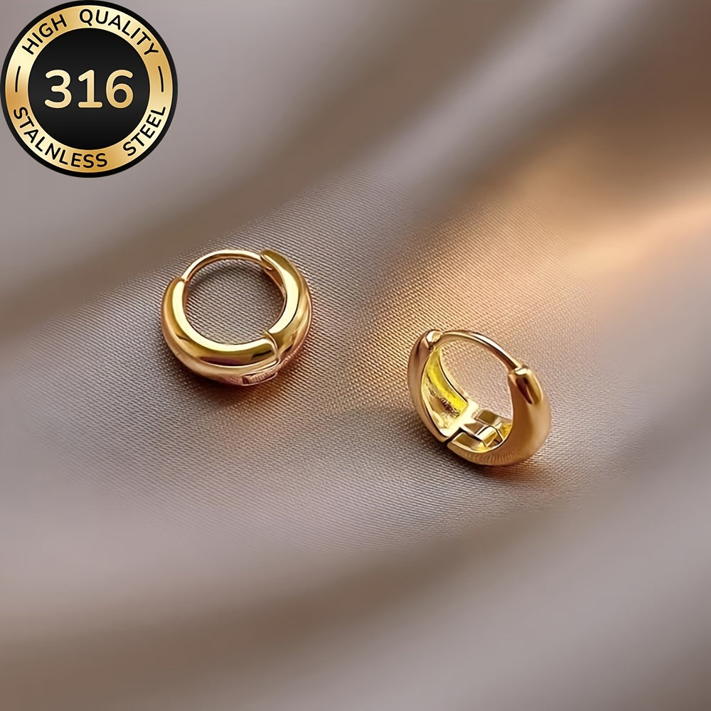 Hypoallergenic French Stainless Steel Hoop Earrings, 18K Golden Plated, Anti-Fade, Comfortable And Versatile, Simple And Elegant, High-Quality Fashionable Women'S Earrings for Daily Wear Or Parties, Jewelry Accessories, Are E