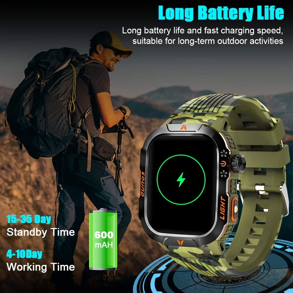 Smart Watch For Men Answer/Make Call, Outdoor Altimeter Barometer Tactical Sports Smartwatch With LED Flashlight Compass, Monitor 600mAh Fitness Tracker Watches For IPhone Android Phone