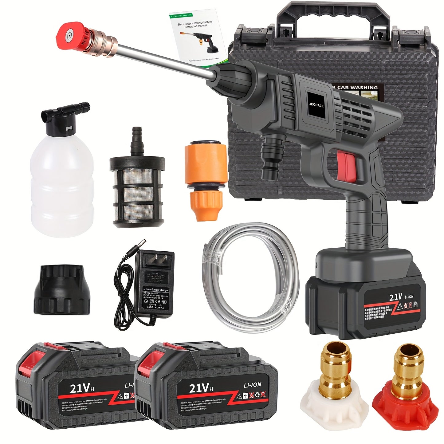 [High Pressure | Cordless] Cordless 21V High Pressure Water Gun | Adjustable Nozzle, Rechargeable Lithium Battery, 4 Interchangeable Nozzles, 3 Spray Modes | Portable Power Cleaning Tool for Car & Garden Cleaning, Outdoor Use