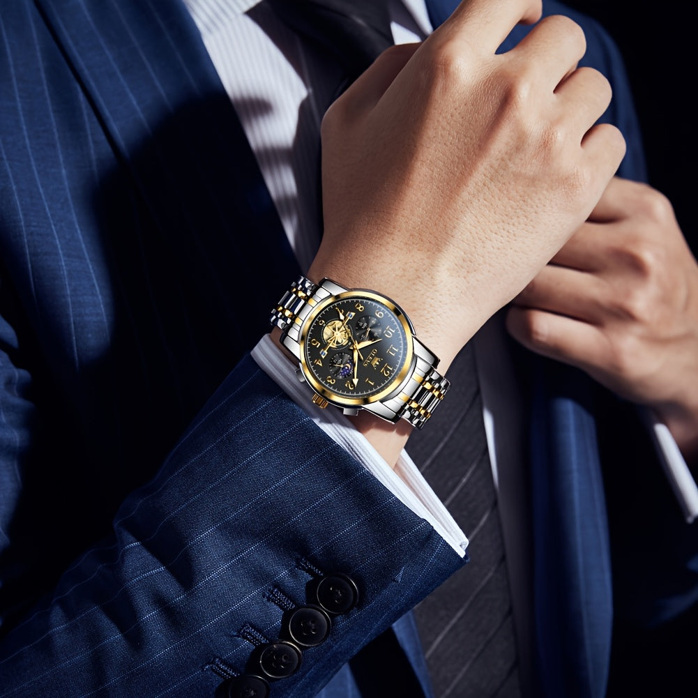 OLEVS Watches for Men Easy to Read Dress Classic with Calendar Business Dress Luxury Big Face Men Black Watch Luminous Mens Wrist Watch Stainless Steel Watch