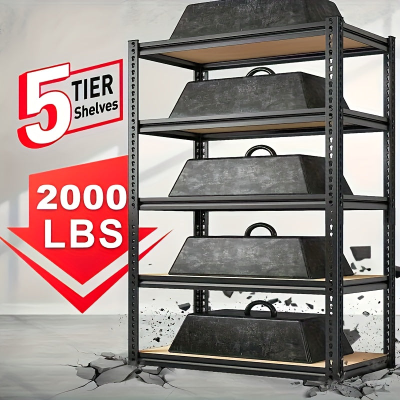 [Heavy Duty Shelving] Heavy Duty 5 Tier 2000LBS Metal Shelving Units | 72"H /60"H Garage Shelving Storage Shelves, Adjustable Metal Shelving Unit for Garage Shelves Utility Rack Shelf for Basement Pantry Closet Shelves, Black