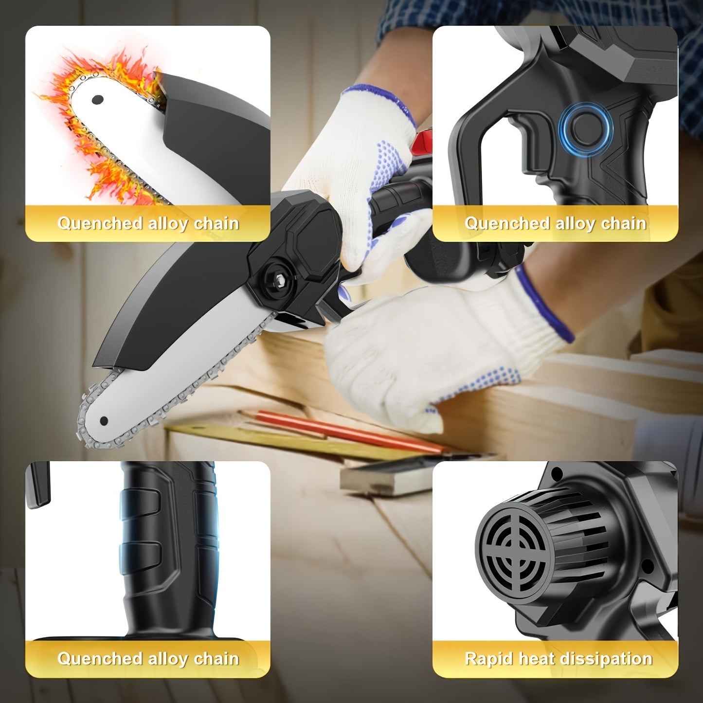 Mini Cordless Chainsaw, 6-inch Handheld Saw With Splash Protection And Safety Lock, Includes 2 Batteries And 2 Portable Units. Ideal For Trees, Gardens, Homes, And Yards. Perfect Gift For Valentine'S Day, Holidays, Birthdays,