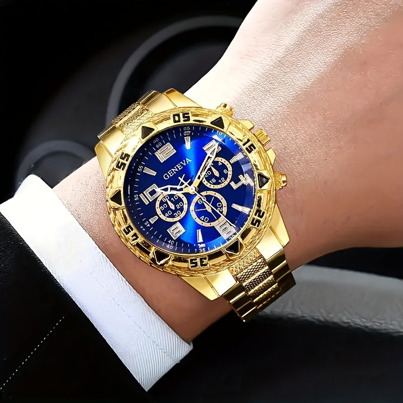 Men Watch Luxury Mens Quartz Wrstwatch Stainless Steel Strap, Round Alloy Case, Large Dial Business Watches | Fashion Watch Design | Durable Watch Ideal For Gifts