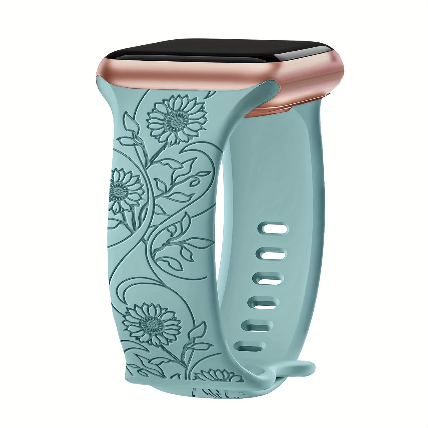 [Durable Silicone Band] Apple Watch Floral Engraved Silicone Band | Durable & Stylish Replacement Strap, Compatible with Series 10/9/7/6/8/5/4/Ultra/2, 38mm-49mm, Ideal for Christmas & Easter Gifts
