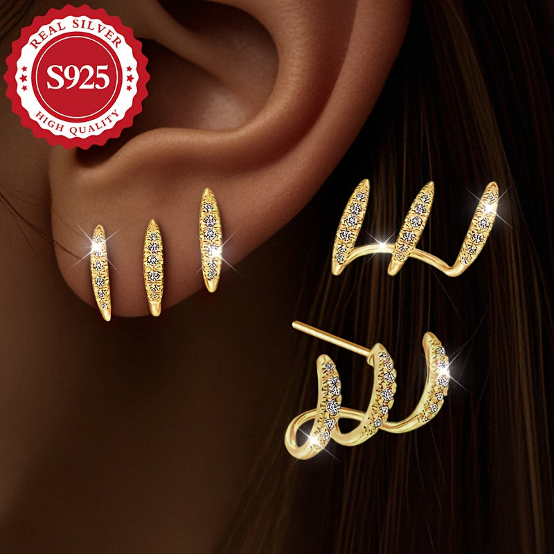 Pair, S925 Silver, Women's Claw Set with Super Flash Synthetic Synthetic Zirconia Earrings, Blingbling Dazzling, Exquisite and Lovely, Luxurious and Elegant, Can be Worn in Various Occasions, Gift, Low Allergy, Best for Chris