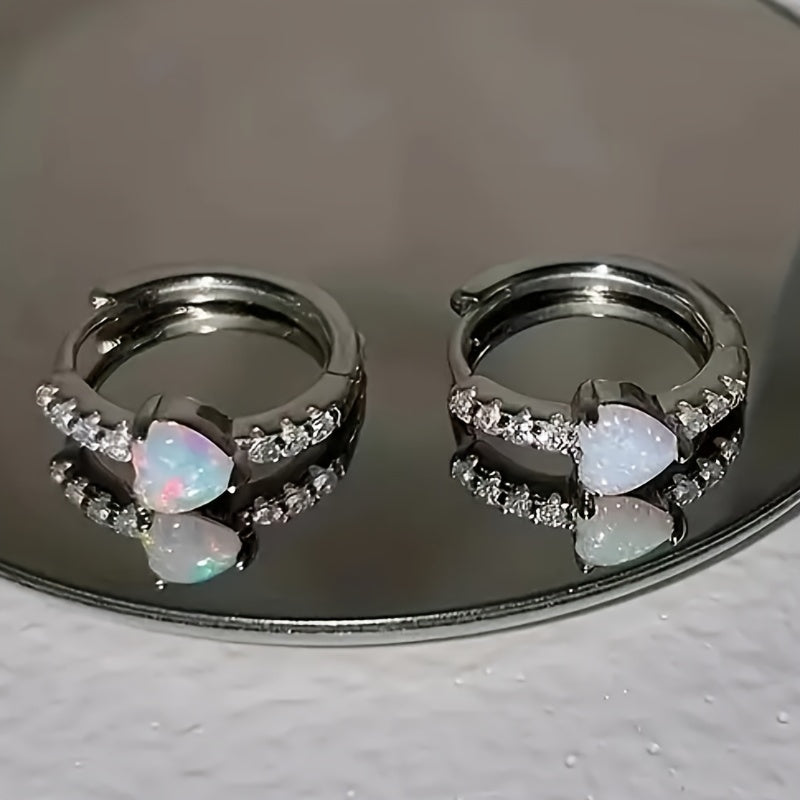 [Delicate | Lovely] Heart-shaped Synthetic Zirconia Hoop Earrings | Delicate And Lovely | For Ladies, Perfect For Engagement Parties, Banquets, And As Valentine's Day Gifts
