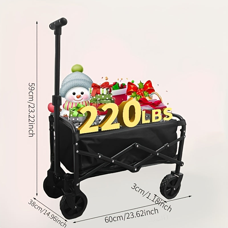 220LBS/ 450LBS/ 680LBS All Terrain Heavy Duty Folding Cart, Large Capacity Camper Suitable for Yard Shopping/ Sports/ Outdoor/ Gardening Equipment Handling, Black Multifunctional Utility Cart