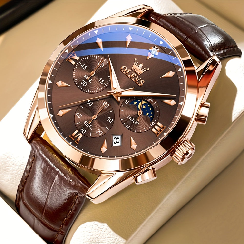 OLEVS Watch for Men Chronograph Stainless Steel Case Analog Quartz Fashion Business Dress Large Face Men Watch Day Date Luminous Waterproof Casual Male Wrist Watch
