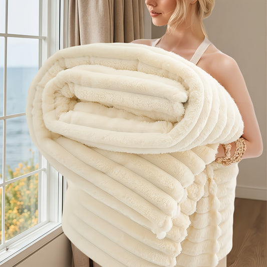 [Soft Rabbit Fur Blanket] Super Soft Luxurious Faux Rabbit Fur Throw Blanket - Warm & Cozy For Couch, Bed, Office, Nap, Outdoor Camping And Travel - Versatile All-Season Gift, Christmas Present